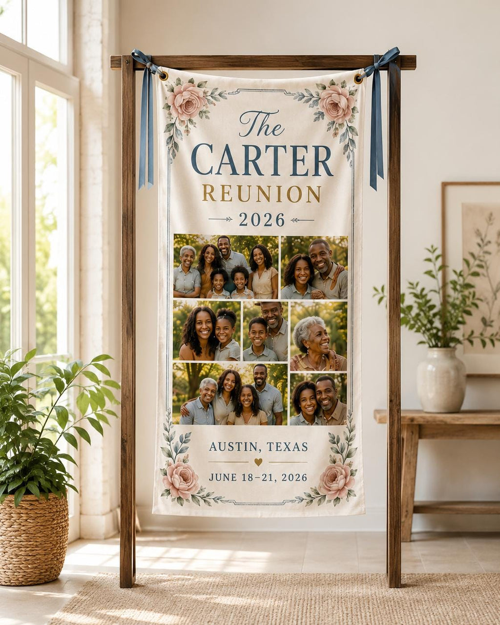 Family Reunion Banner, Personalized Photo Family Sign, Custom Satin Reunion Welcome Banner - product image 4