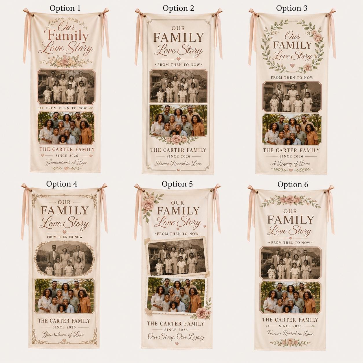Our Family Love Story Banner, Personalized Then And Now Family Photo Banner, Custom Satin Sign - product image 2