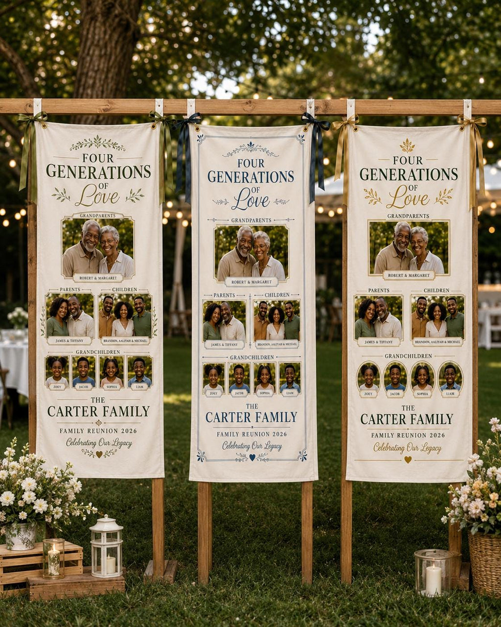 Four Generations Of Love Banner, Personalized Family Photo Banner, Custom Satin Family Reunion Sign - product image 7