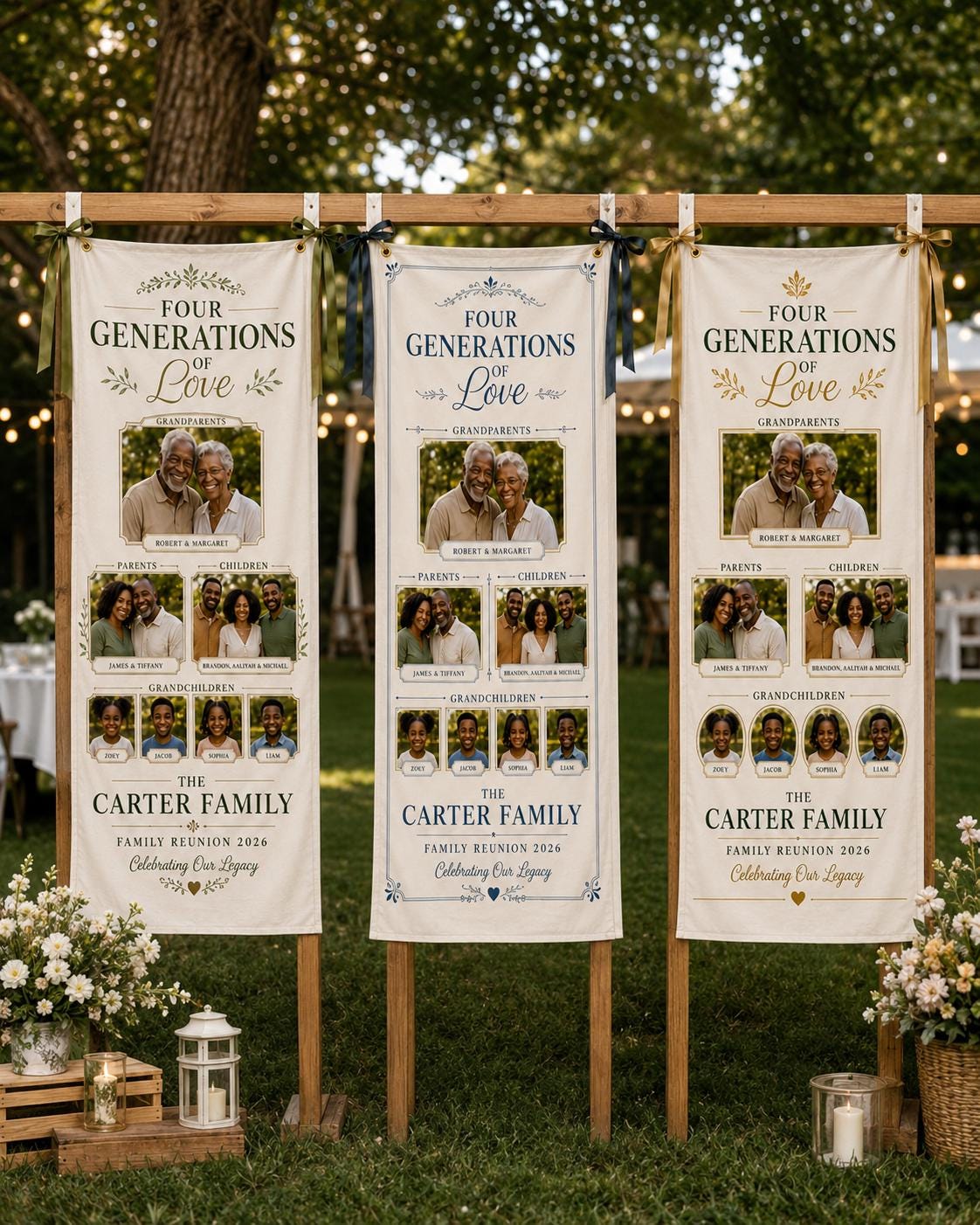Four Generations Of Love Banner, Personalized Family Photo Banner, Custom Satin Family Reunion Sign - product image 7