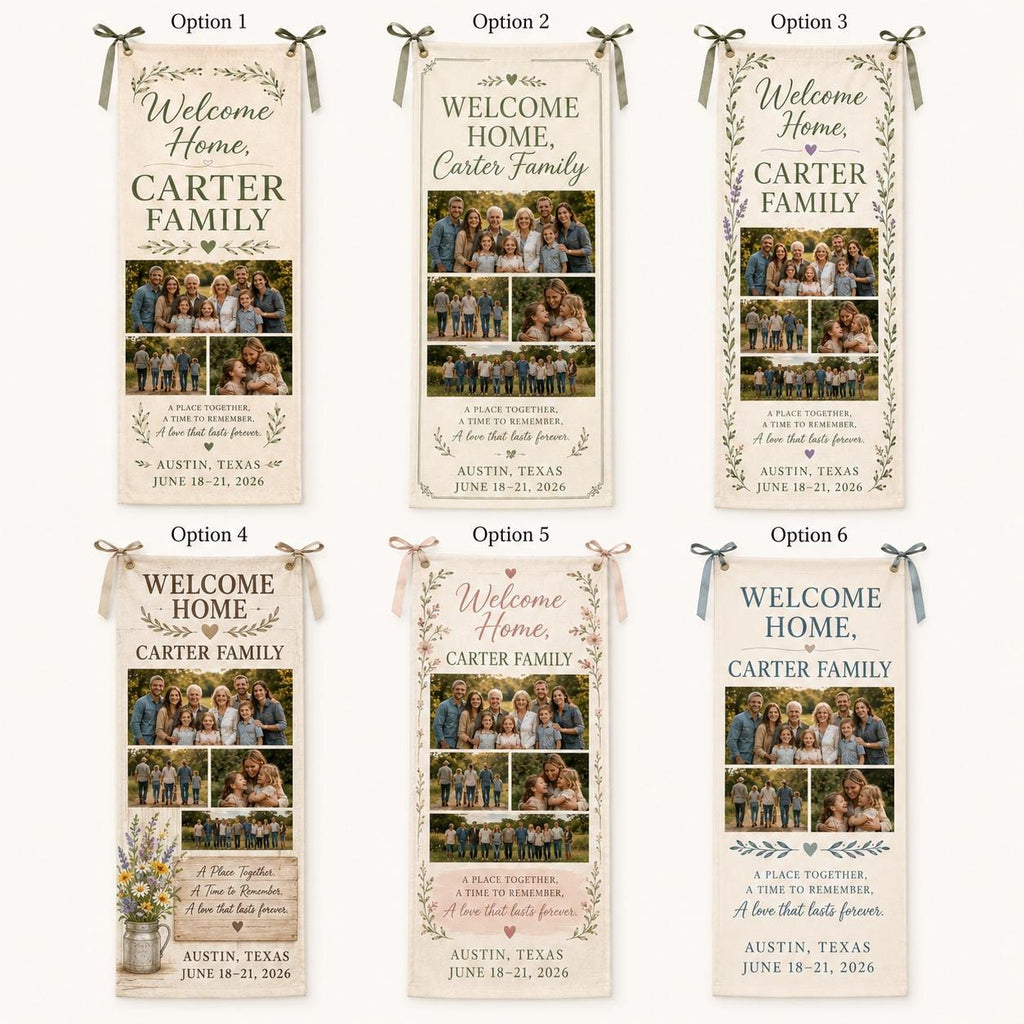 Welcome Home Family Banner, Personalized Photo Family Reunion Sign, Custom Satin Welcome Banner - product image 2