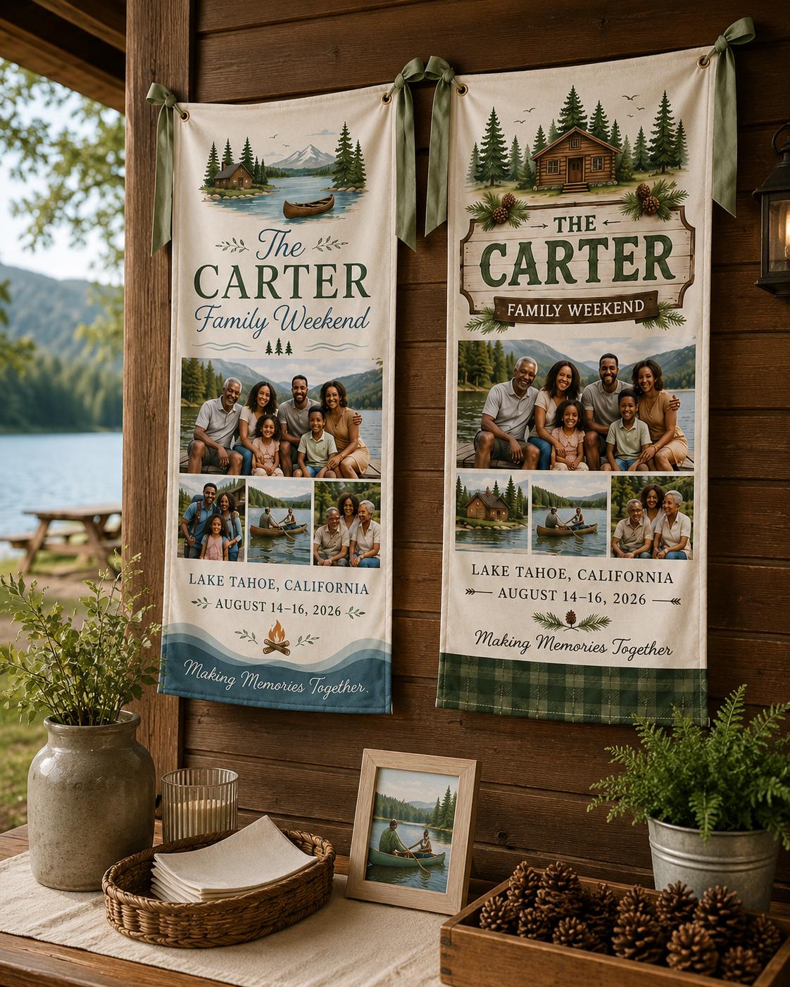 Family Weekend Banner, Personalized Photo Lake Trip Sign, Custom Satin Family Getaway Banner - product image 6