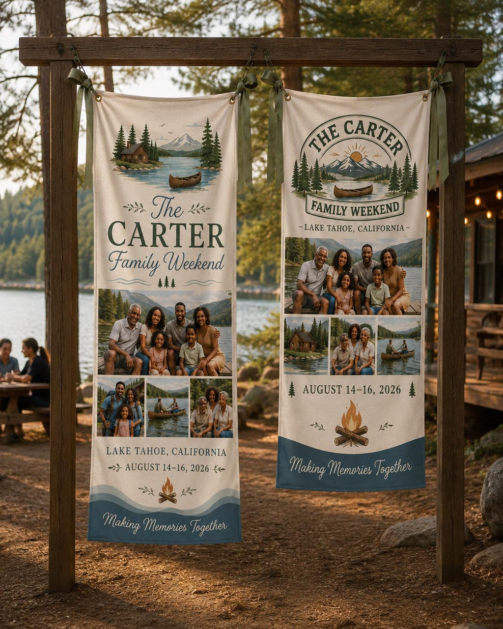 Family Weekend Banner, Personalized Photo Lake Trip Sign, Custom Satin Family Getaway Banner - product image 8