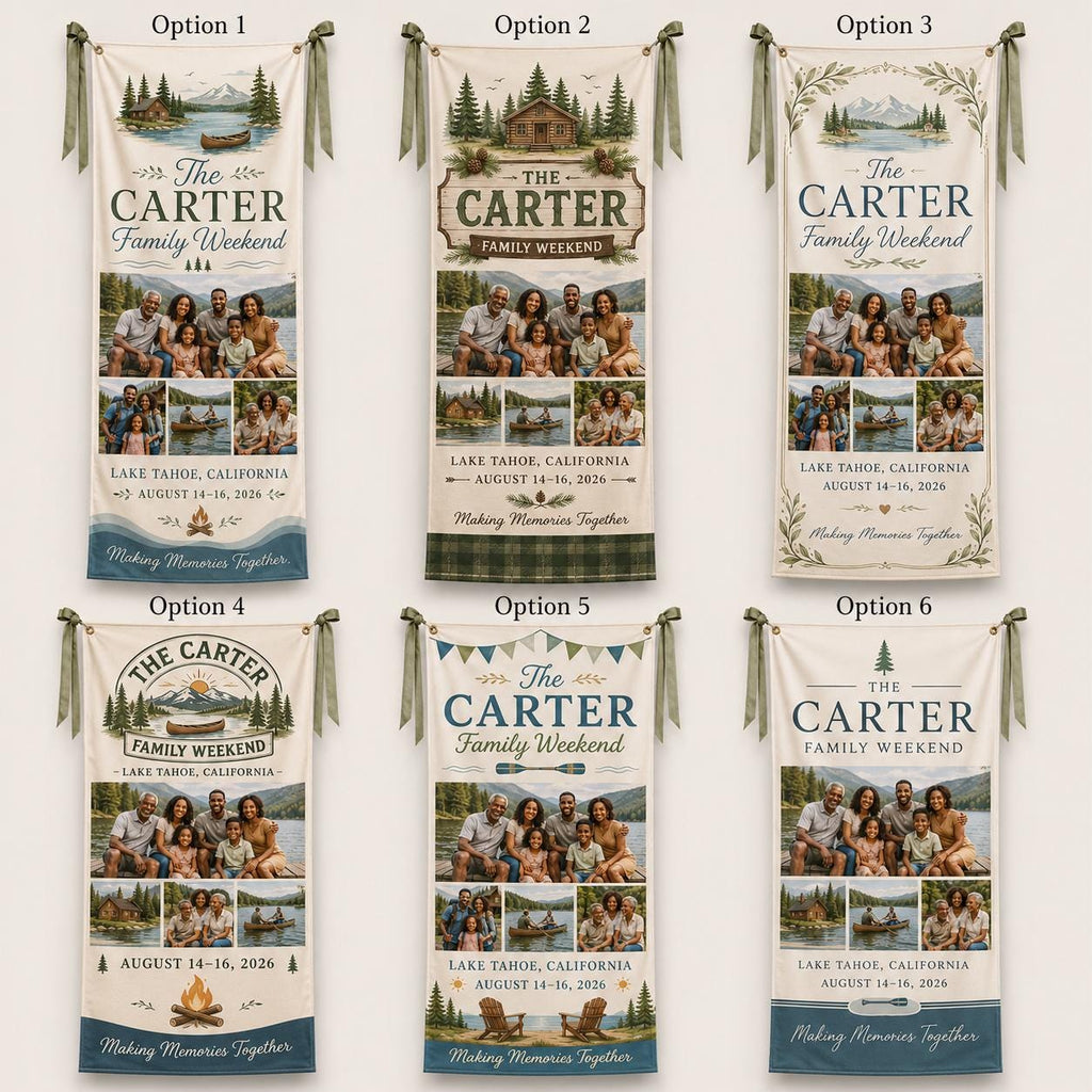 Family Weekend Banner, Personalized Photo Lake Trip Sign, Custom Satin Family Getaway Banner - product image 2