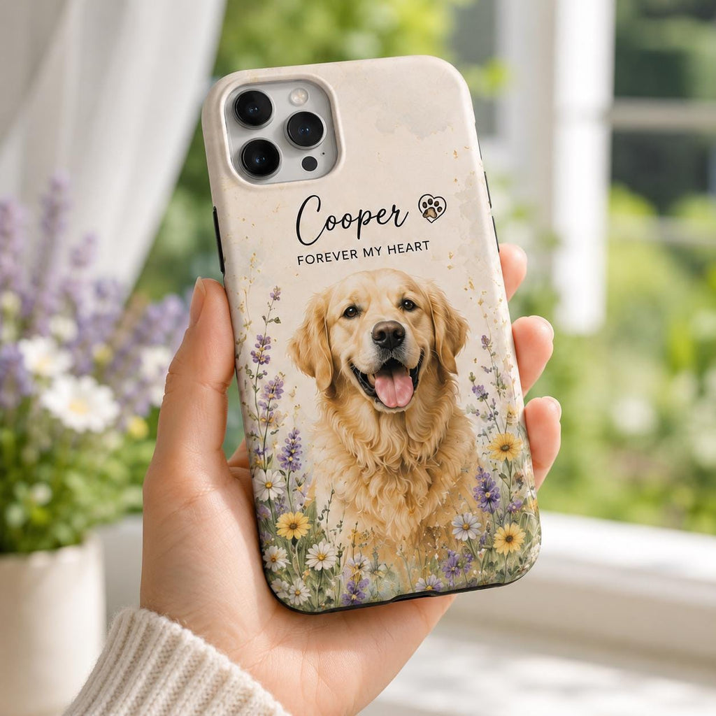 Custom Pet Portrait Phone Case, Personalized Dog Cat Photo, Floral Design