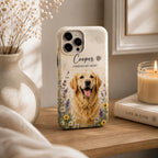 Custom Pet Portrait Phone Case, Personalized Dog Cat Photo, Floral Design
