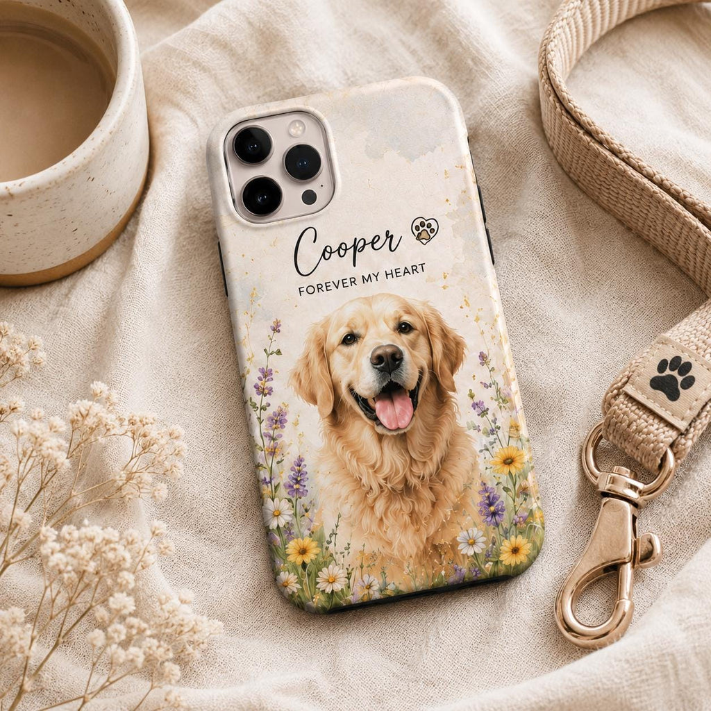 Custom Pet Portrait Phone Case, Personalized Dog Cat Photo, Floral Design