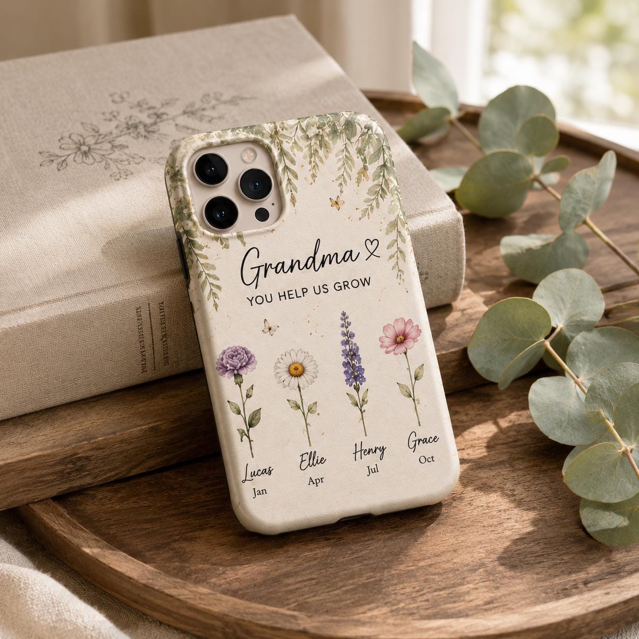 Personalized Birth Flower Phone Case for Grandma, Custom Grandkids Names Floral Gift