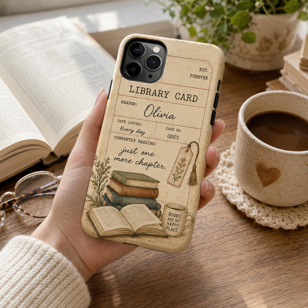 Library Card Phone Case, Personalized Book Lover Case, Custom Reader Gift For Her