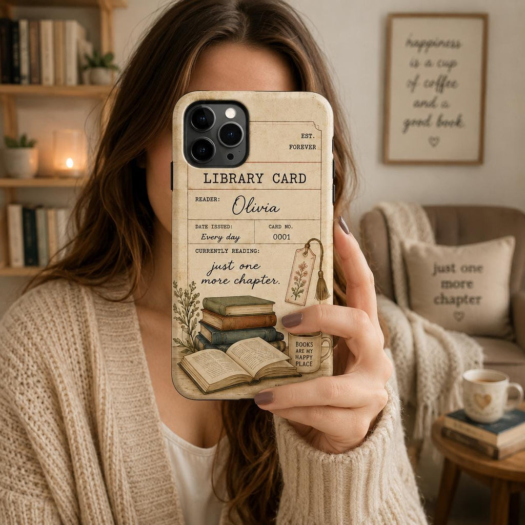 Library Card Phone Case, Personalized Book Lover Case, Custom Reader Gift For Her
