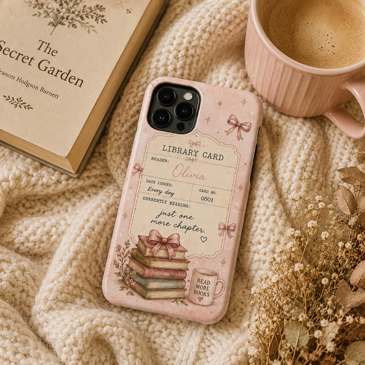 Library Card Phone Case, Personalized Book Lover Case, Custom Reader Gift For Her