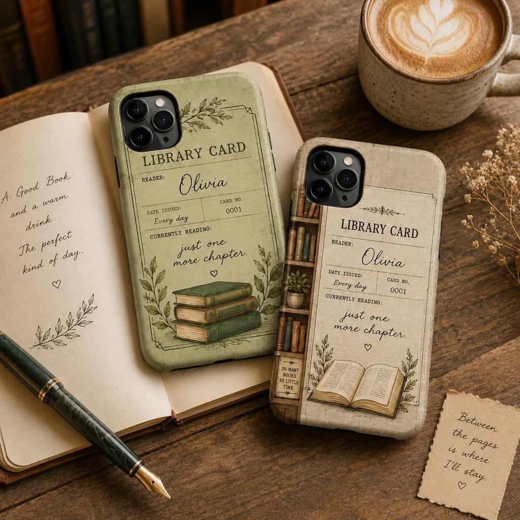 Library Card Phone Case, Personalized Book Lover Case, Custom Reader Gift For Her