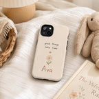 Custom Motivational Phone Case, Personalized Positive Quote iPhone Case, Minimal Doodle Name Case Gift