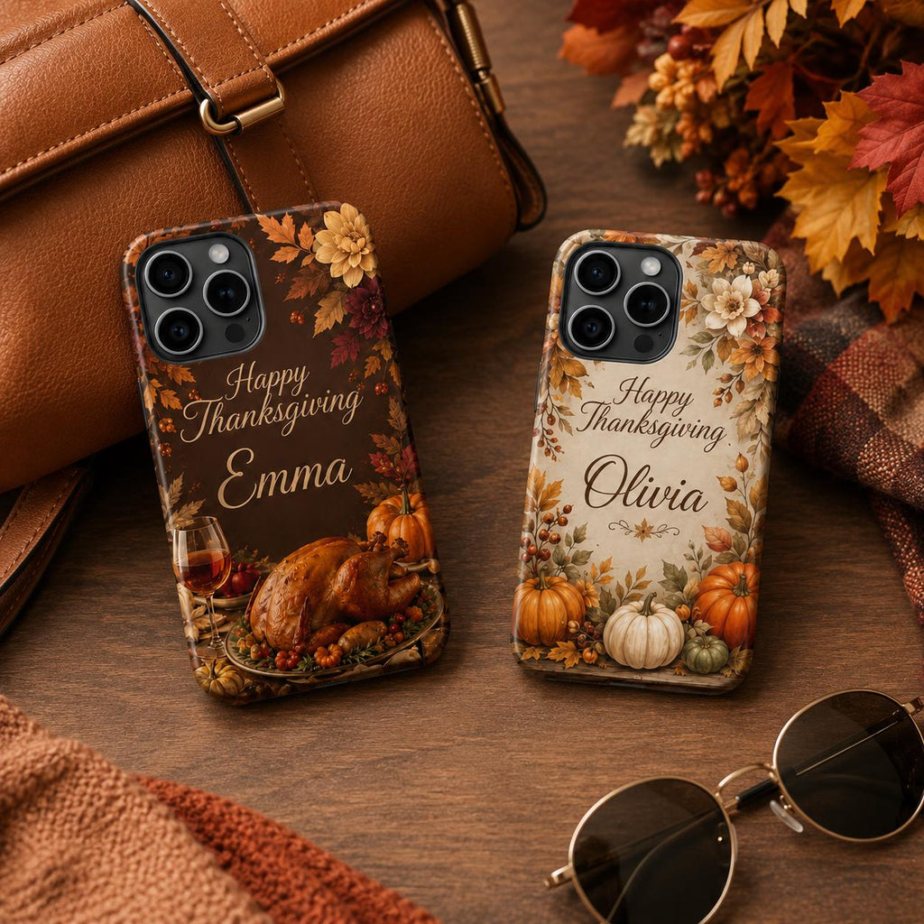 Custom Thanksgiving Phone Case, Personalized Harvest Feast iPhone Case, Turkey Autumn Dinner Gift