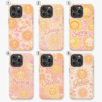 Custom Sun Phone Case, Personalized Celestial Floral iPhone Case, Boho Sunshine Name Case Gift
