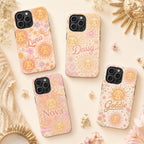 Custom Sun Phone Case, Personalized Celestial Floral iPhone Case, Boho Sunshine Name Case Gift