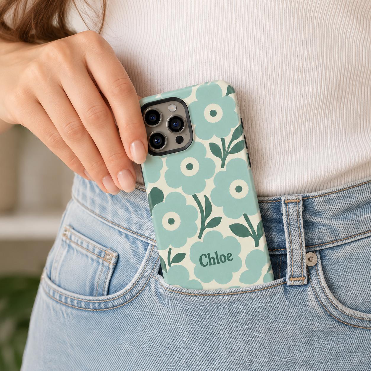Custom Retro Floral Phone Case, Personalized Flower iPhone Case, Cute Name Case Gift For Her