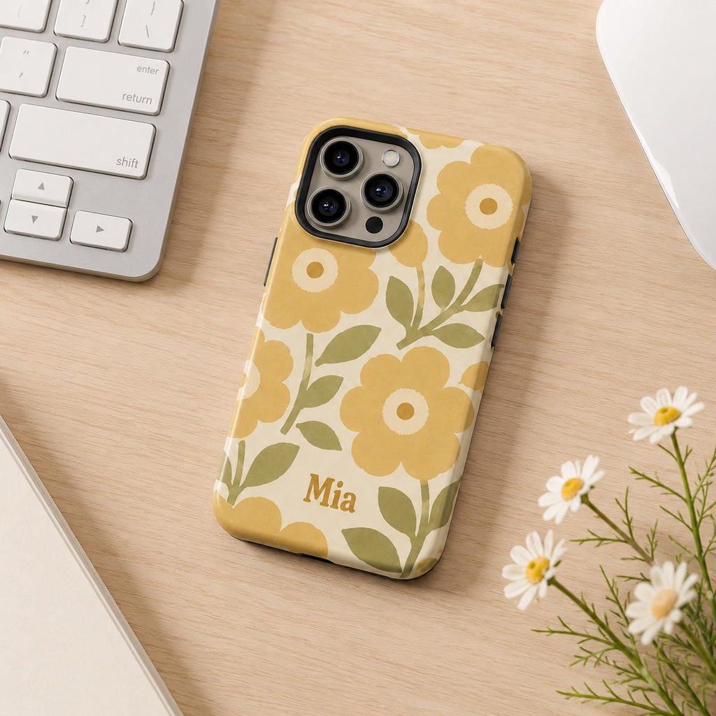 Custom Retro Floral Phone Case, Personalized Flower iPhone Case, Cute Name Case Gift For Her