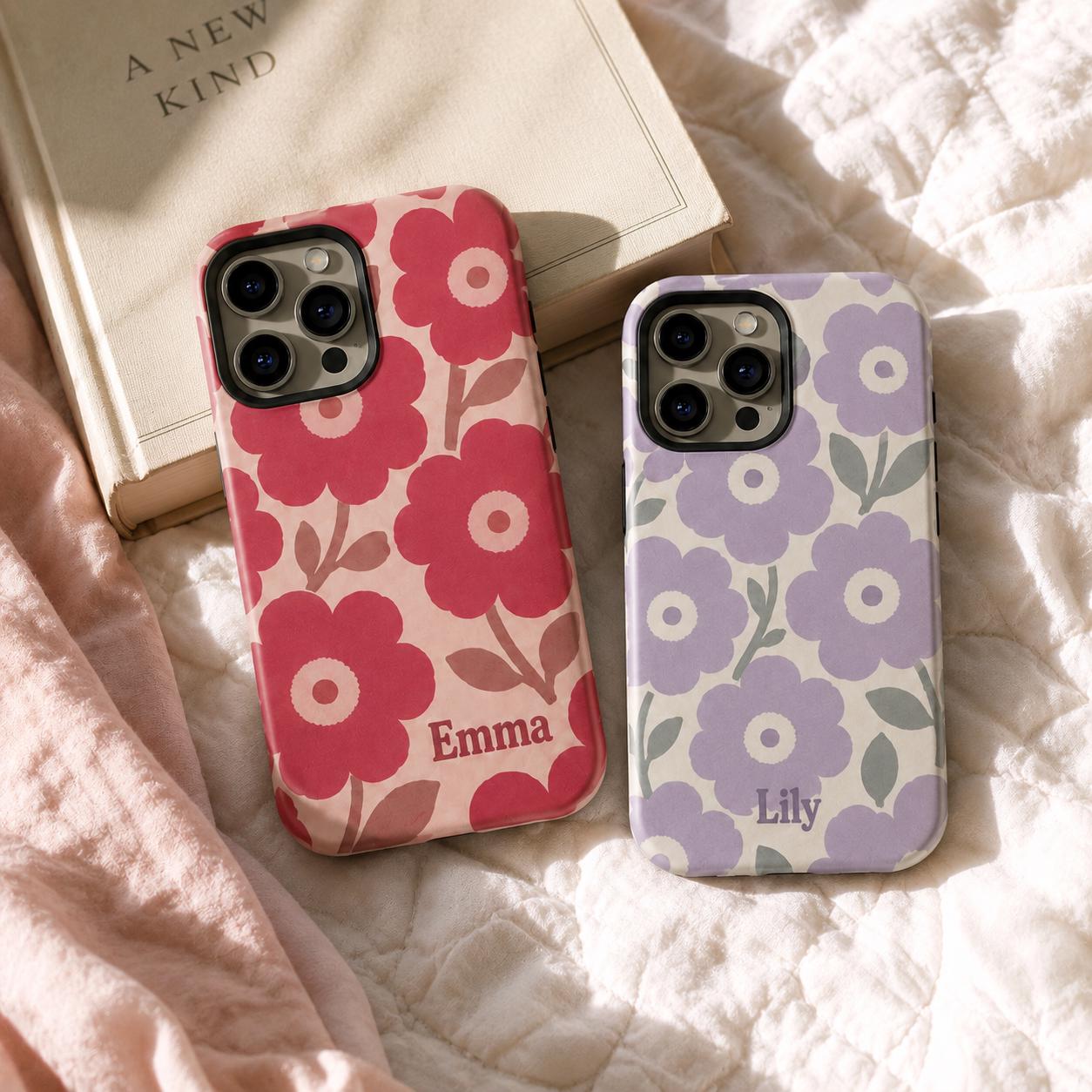 Custom Retro Floral Phone Case, Personalized Flower iPhone Case, Cute Name Case Gift For Her