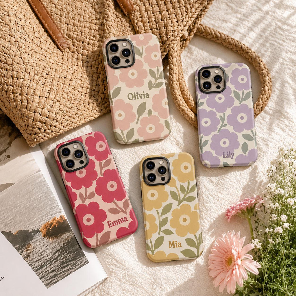 Custom Retro Floral Phone Case, Personalized Flower iPhone Case, Cute Name Case Gift For Her