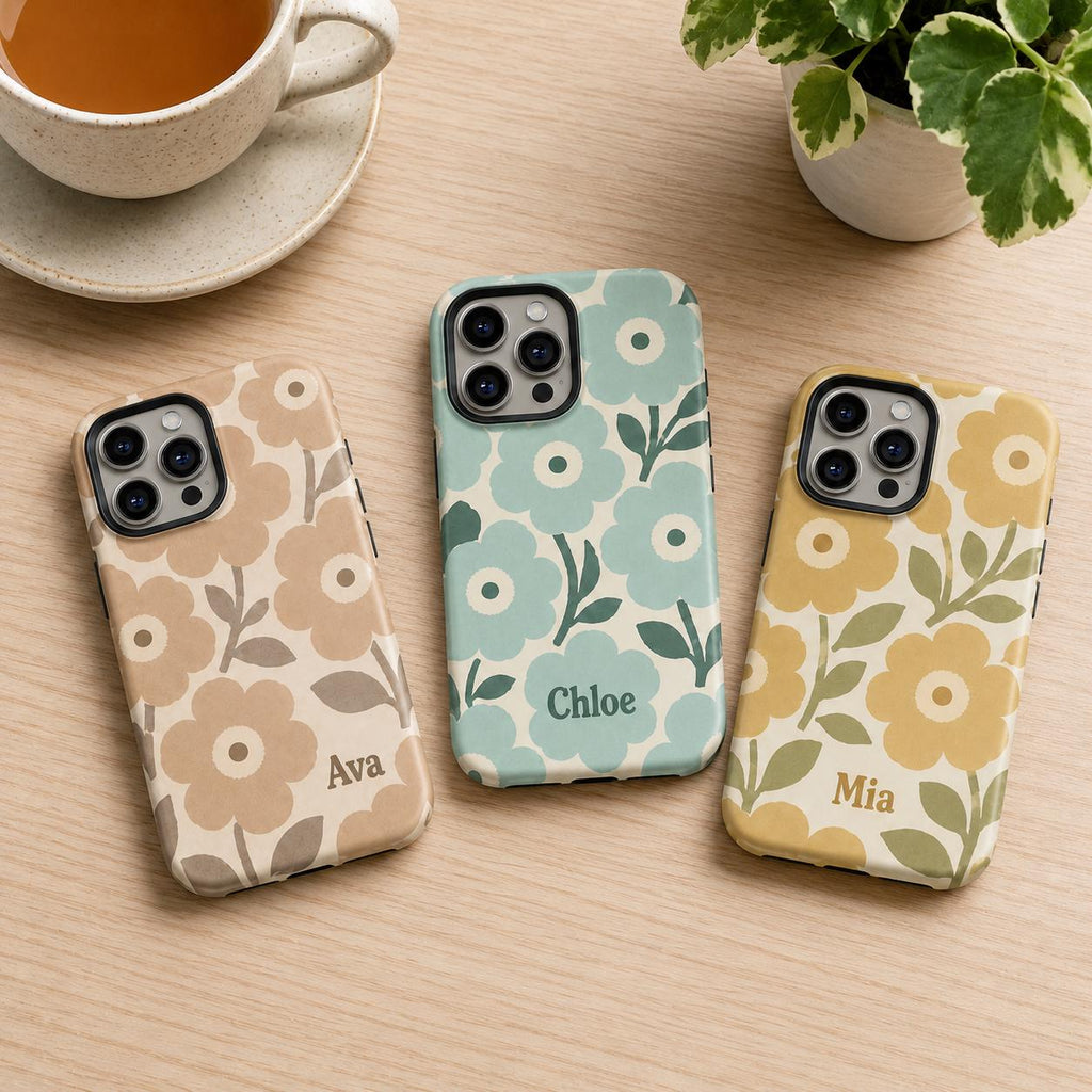 Custom Retro Floral Phone Case, Personalized Flower iPhone Case, Cute Name Case Gift For Her