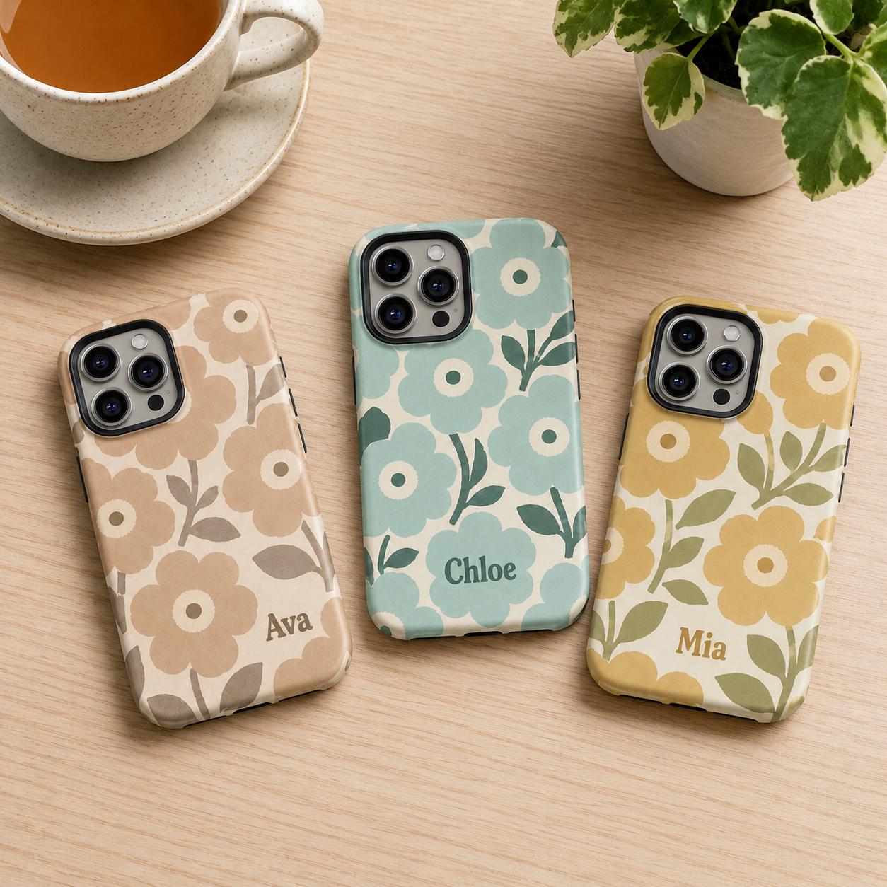 Custom Retro Floral Phone Case, Personalized Flower iPhone Case, Cute Name Case Gift For Her