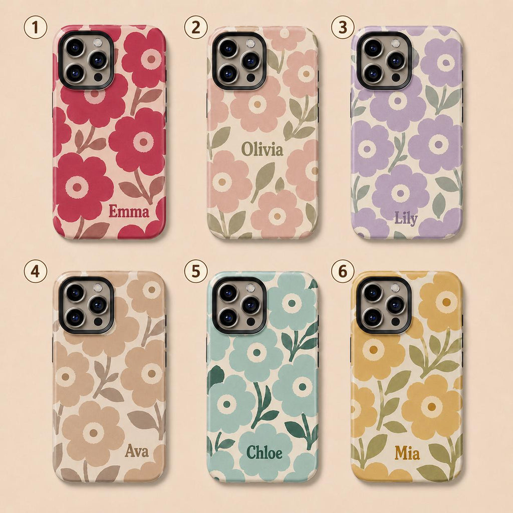 Custom Retro Floral Phone Case, Personalized Flower iPhone Case, Cute Name Case Gift For Her