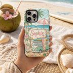 Custom Beach Phone Case, Personalized Summer iPhone Case, Tropical Vacation Name Case Gift for Her