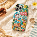 Custom Beach Phone Case, Personalized Summer iPhone Case, Tropical Vacation Name Case Gift for Her