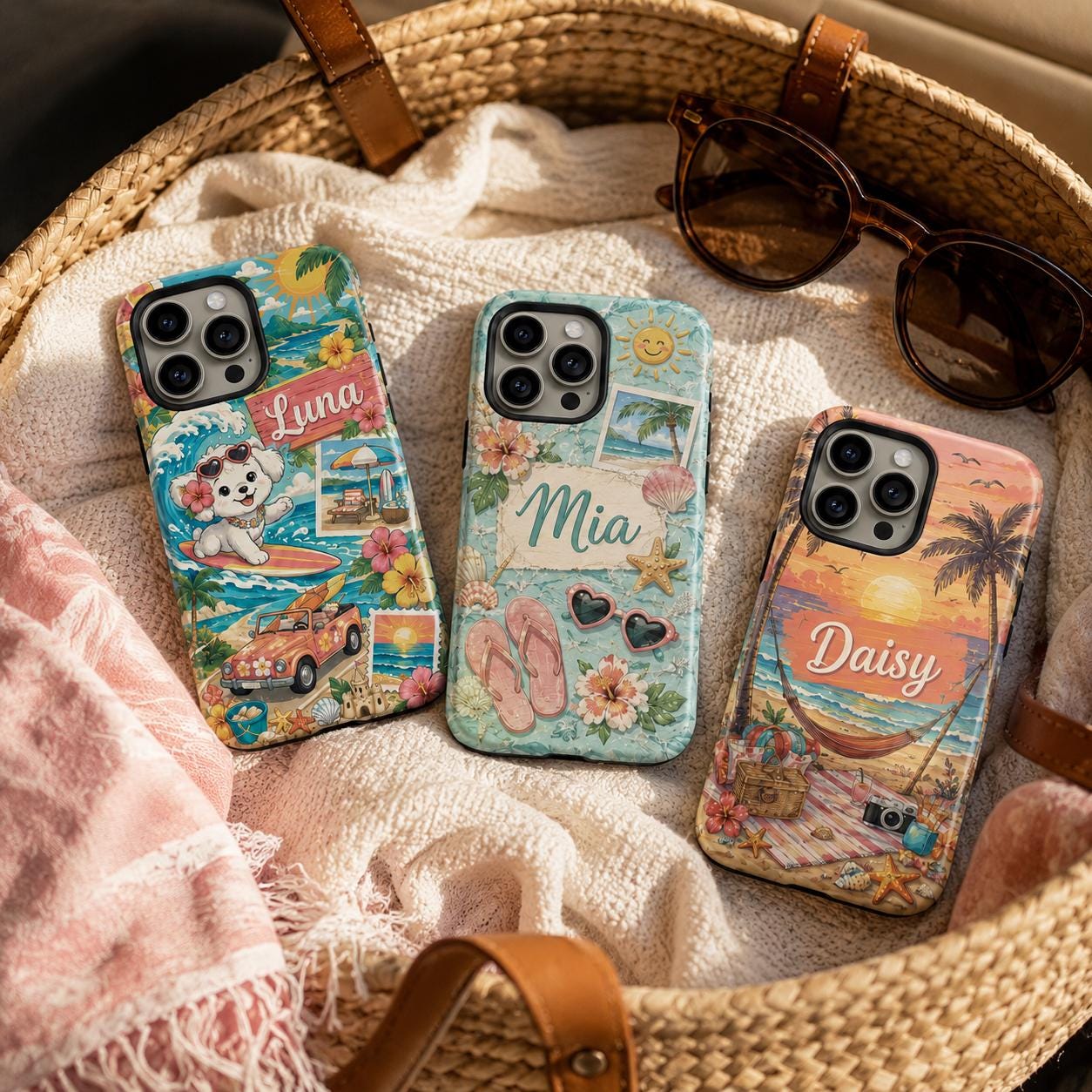 Custom Beach Phone Case, Personalized Summer iPhone Case, Tropical Vacation Name Case Gift for Her