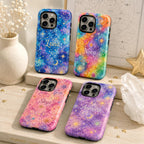 Custom Galaxy Phone Case, Personalized Celestial iPhone Case, Colorful Star Moon Name Case Gift