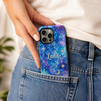 Custom Galaxy Phone Case, Personalized Celestial iPhone Case, Colorful Star Moon Name Case Gift