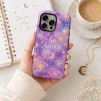 Custom Galaxy Phone Case, Personalized Celestial iPhone Case, Colorful Star Moon Name Case Gift