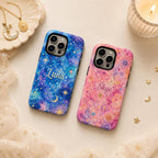 Custom Galaxy Phone Case, Personalized Celestial iPhone Case, Colorful Star Moon Name Case Gift
