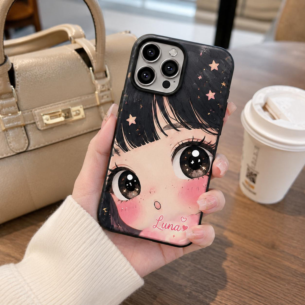 Custom Kawaii Girl Phone Case, Personalized Big Eye Anime iPhone Case, Cute Name Case Gift for Her