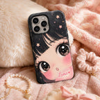 Custom Kawaii Girl Phone Case, Personalized Big Eye Anime iPhone Case, Cute Name Case Gift for Her