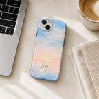 Custom Sunset Phone Case, Personalized Watercolor Sky iPhone Case, Pastel Cloud Name Case Gift for Her