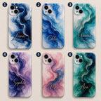 Custom Blue Marble Phone Case, Personalized Ink Art iPhone Case, Navy Gold Abstract Name Case Gift
