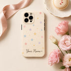 Custom Pastel Star Phone Case, Personalized Celestial iPhone Case, Cute Moon Stars Name Case Gift for Her