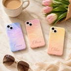 Custom Pastel Phone Case, Personalized Watercolor Sky iPhone Case, Minimal Name Case Gift For Her