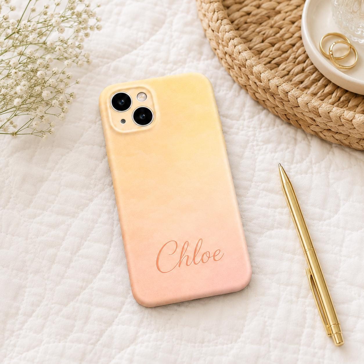 Custom Pastel Phone Case, Personalized Watercolor Sky iPhone Case, Minimal Name Case Gift For Her