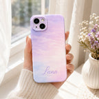 Custom Pastel Phone Case, Personalized Watercolor Sky iPhone Case, Minimal Name Case Gift For Her