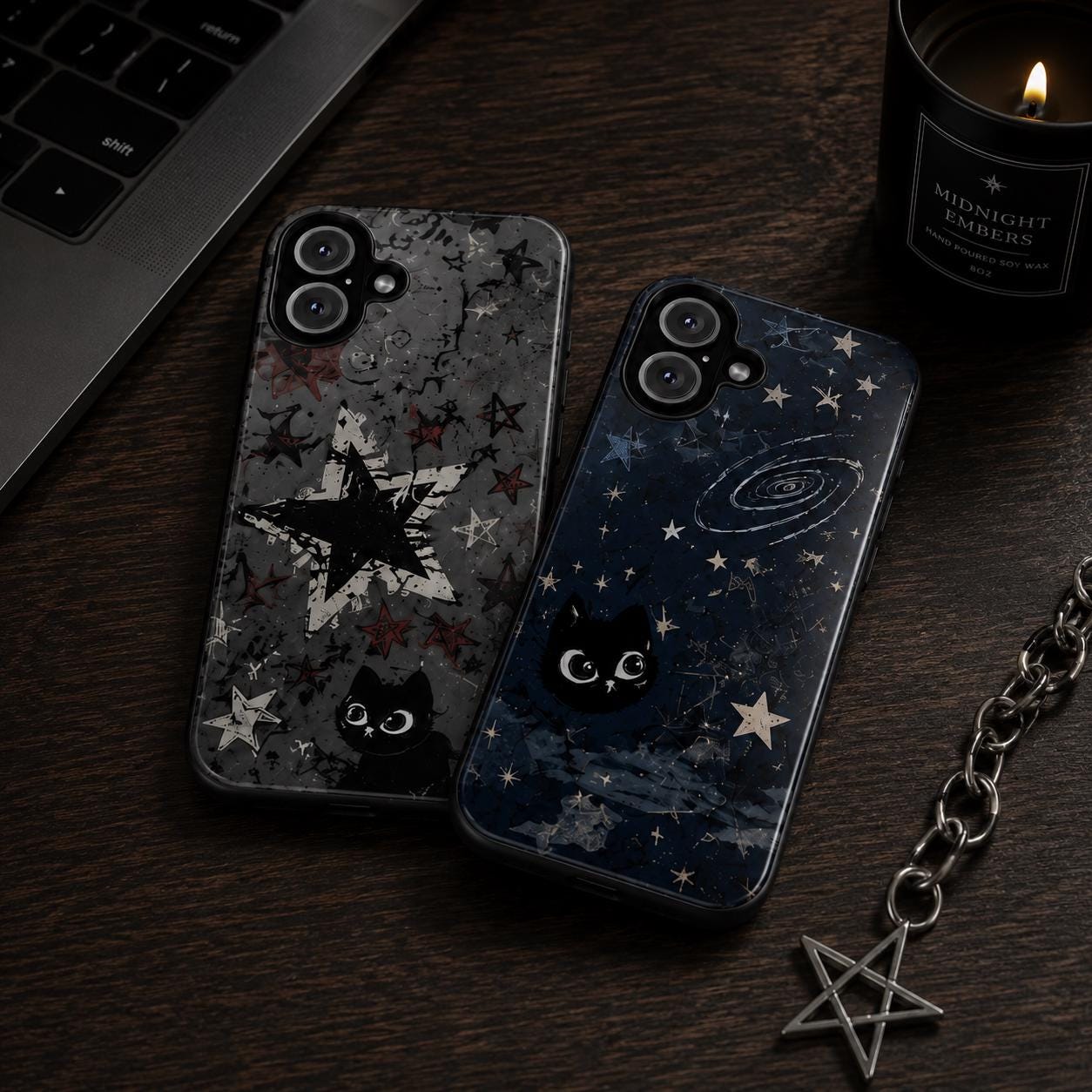 Custom Gothic Star Phone Case, Grunge Punk iPhone Case, Witchy Skull Black Case Gift