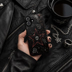 Custom Gothic Star Phone Case, Grunge Punk iPhone Case, Witchy Skull Black Case Gift
