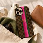 Custom Checkered Phone Case, Personalized Monogram iPhone Case, Preppy Stripe Initial Case Gift