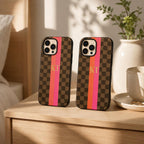 Custom Checkered Phone Case, Personalized Monogram iPhone Case, Preppy Stripe Initial Case Gift