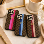 Custom Checkered Phone Case, Personalized Monogram iPhone Case, Preppy Stripe Initial Case Gift