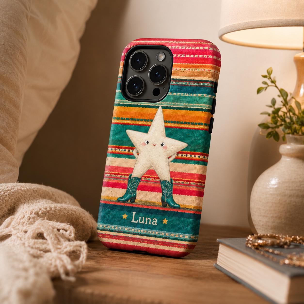 Custom Western Star Phone Case, Personalized Cowgirl iPhone Case, Cowboy Boots Southwest Name Case Gift