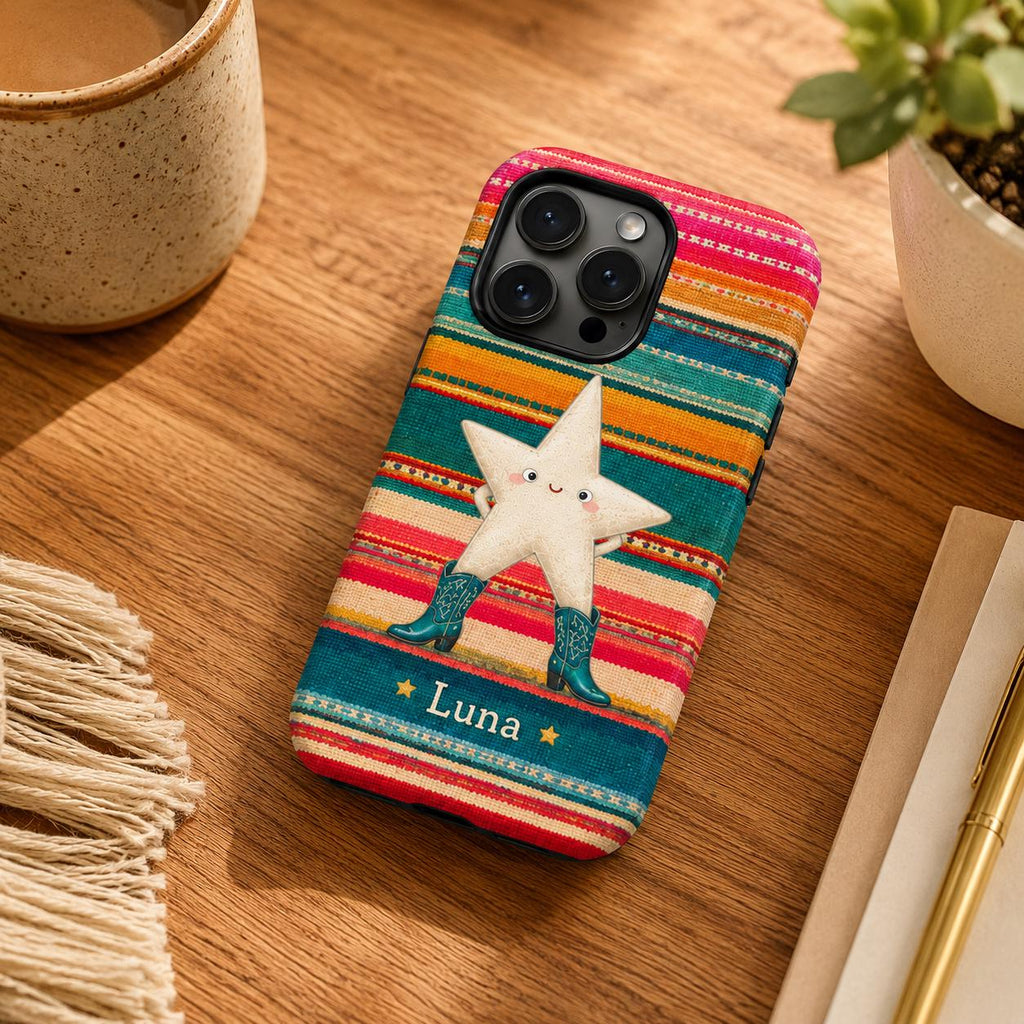Custom Western Star Phone Case, Personalized Cowgirl iPhone Case, Cowboy Boots Southwest Name Case Gift