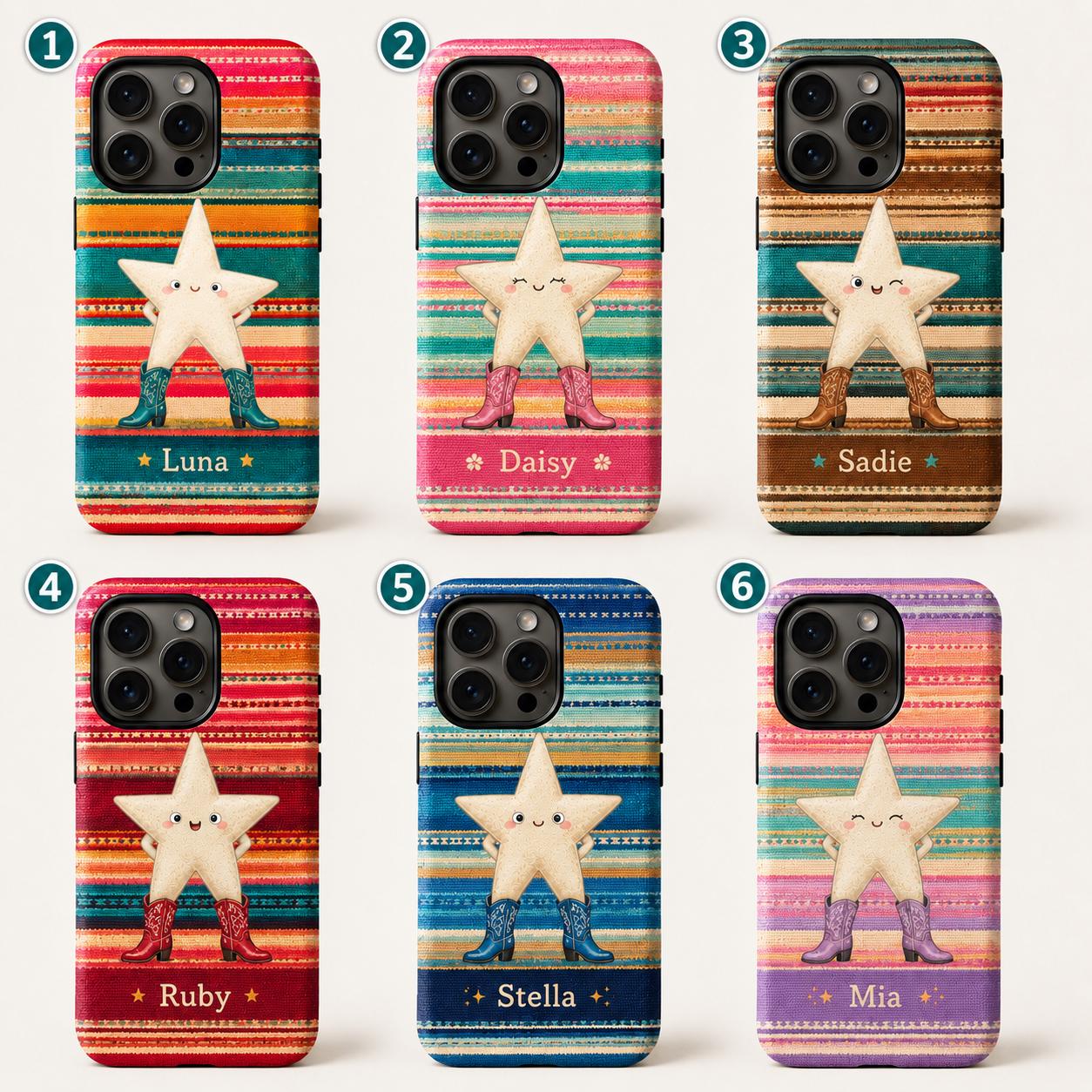 Custom Western Star Phone Case, Personalized Cowgirl iPhone Case, Cowboy Boots Southwest Name Case Gift